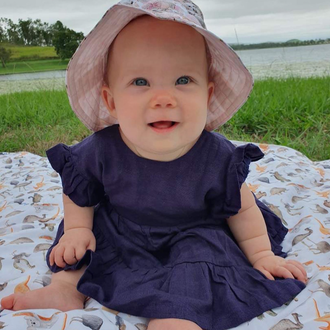 Navy Ruffle Linen Dress