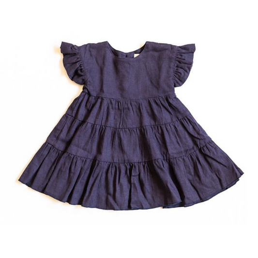 Navy Ruffle Linen Dress