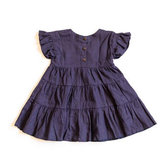 Navy Ruffle Linen Dress